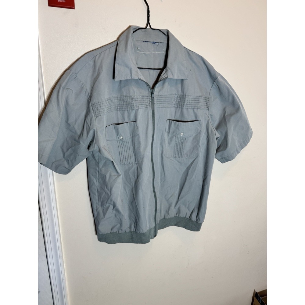 Vintage John Blair Dad Shirt Sz L Blue Banded Waist Full Zip Bowling